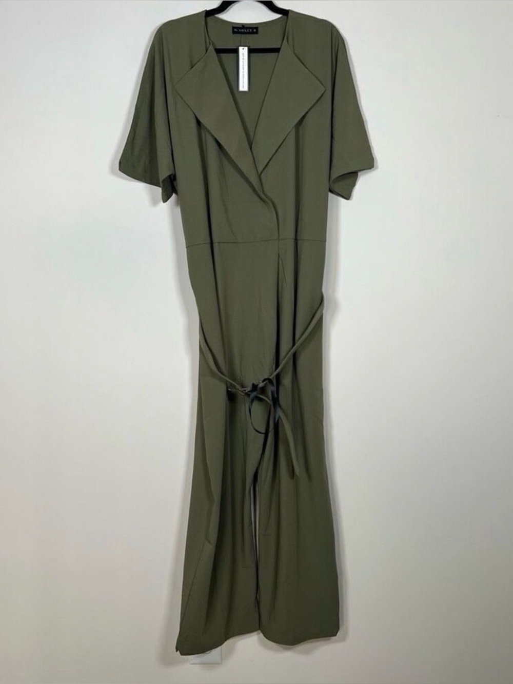 NWT Soncy Wide Leg Blazer Belted Jumpsuit Green 2X